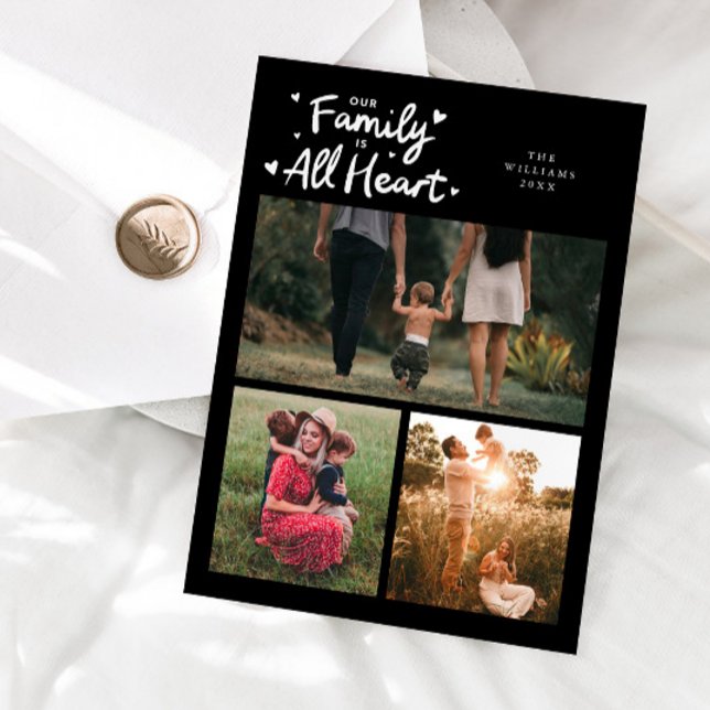 Our Family Is All Heart Black Valentines Day Photo Holiday Card (Creator Uploaded)