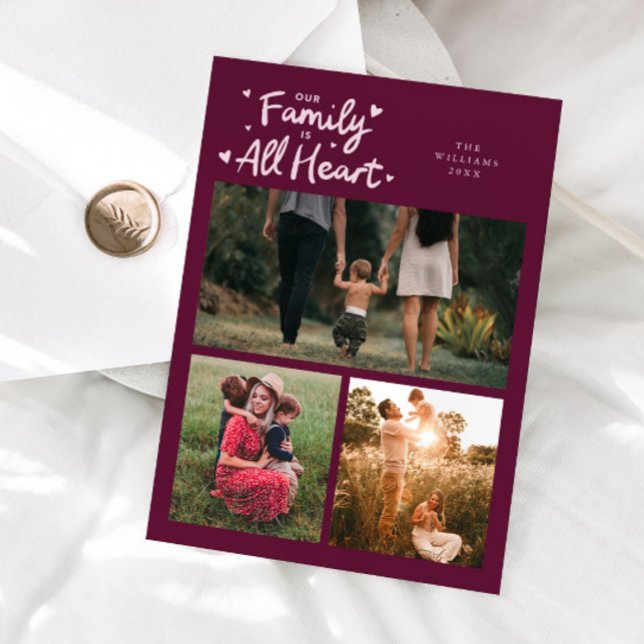 Our Family Is All Heart Cranberry Valentines Photo Holiday Card (Creator Uploaded)