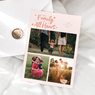 Our Family Is All Heart Peach Valentines Day Photo Holiday Card