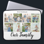Our Family Modern 8 Photo Collage Laptop Sleeve<br><div class="desc">Our Family script font with 8 family photo slots along with family name at the top.</div>