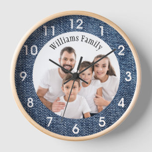 Our Family Wall Clock Round Natural Wood Frame