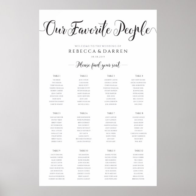 Our Favorite People Wedding Seating Chart (Front)