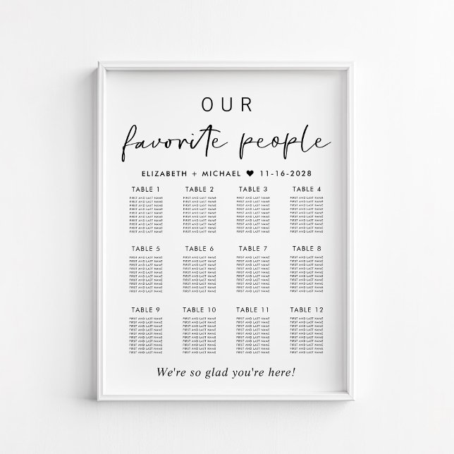 Our Favourite People 12 Table Wedding Seating Char Poster (Creator Uploaded)