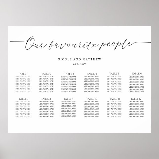 Our Favourite People Horizontal Seating Chart Sign (Front)