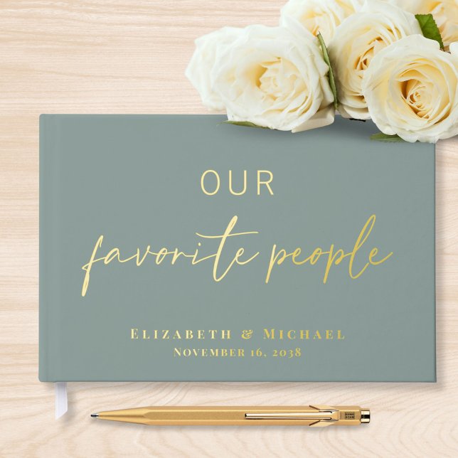 Our Favourite People Photo Sage Green Foil Wedding Guest Book (Creator Uploaded)