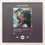Our favourite Song – Custom Photo  Glass Coaster<br><div class="desc">Celebrate the song that sums up your relationship, the tune that bonds you and your partner, your best friend or your family member with this fun and unique design. Simply upload, display and share your favourite photo on this great product. Text is in white, against a grey gradient background and...</div>