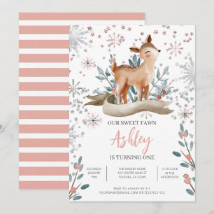 Our Fawn Is Turning One 1st Birthday Invitation
