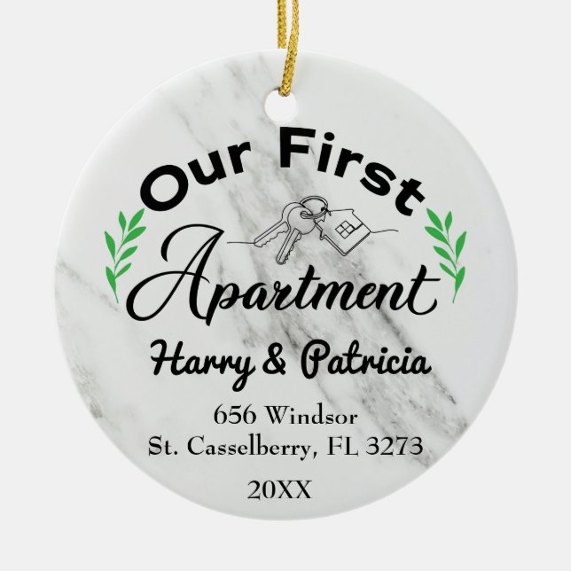 Our First Apartment 2021 Custom Names & Address Ceramic Tree Decoration (Front)