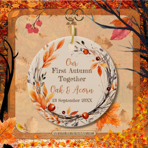 Our First Autumn Together: Name & Date Fall Wreath Ceramic Tree Decoration