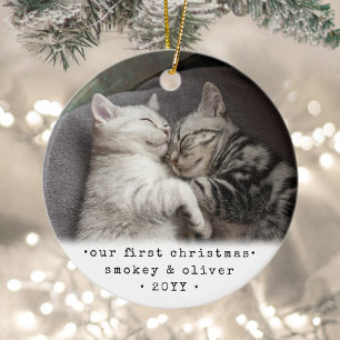 Our First Christmas 2 Cats or Any Pet Simple Photo Ceramic Tree Decoration