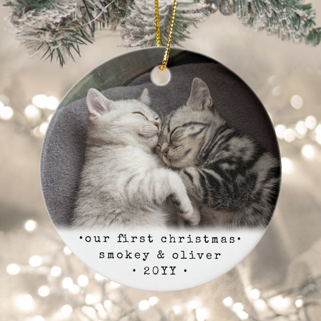 Our First Christmas 2 Cats or Any Pet Simple Photo Ceramic Tree Decoration (Creator Uploaded)