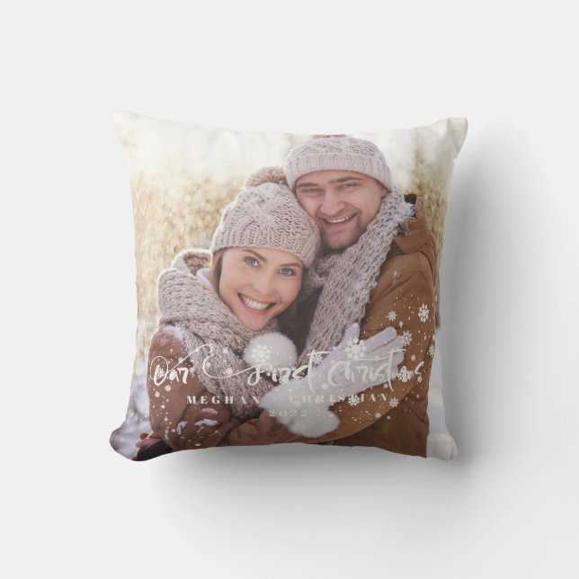 Our first Christmas 2-sided Photo Holiday   Cushion (Front)