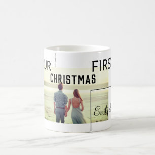 Our First Christmas add couple name photo minimal Coffee Mug