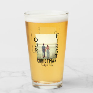 Our First Christmas add couple name photo minimal  Glass