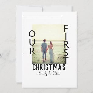Our First Christmas add couple name photo minimal Holiday Card