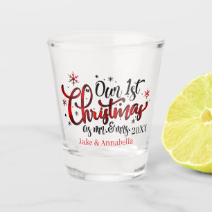Our First Christmas add name date Shot Glass