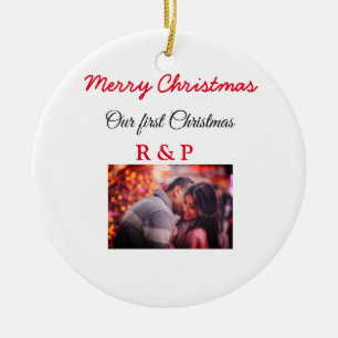 Our first Christmas add name photo wedding engaged Ceramic Tree Decoration