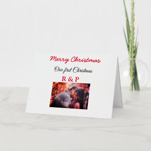 Our first Christmas add name photo wedding engaged Foil Holiday Card