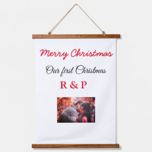Our first Christmas add name photo wedding engaged Hanging Tapestry