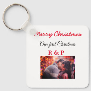 Our first Christmas add name photo wedding engaged Key Ring