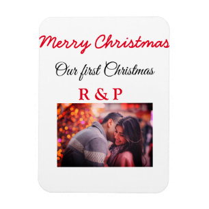 Our first Christmas add name photo wedding engaged Magnet