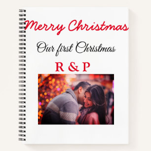 Our first Christmas add name photo wedding engaged Notebook