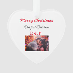 Our first Christmas add name photo wedding engaged Ornament