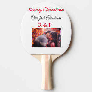 Our first Christmas add name photo wedding engaged Ping Pong Paddle