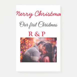 Our first Christmas add name photo wedding engaged Post-it Notes