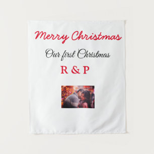 Our first Christmas add name photo wedding engaged Tapestry