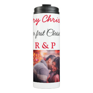 Our first Christmas add name photo wedding engaged Thermal Tumbler