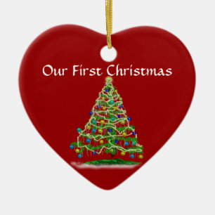 Our First Christmas - Arty Abstract Christmas Tree Ceramic Tree Decoration