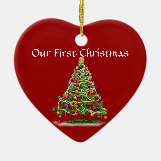 Our First Christmas - Arty Abstract Christmas Tree Ceramic Tree Decoration (Front)