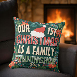 Our First Christmas As A Family Colorful Wreath Cushion