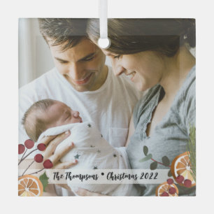 Our first Christmas as a family Custom photo Glass Tree Decoration