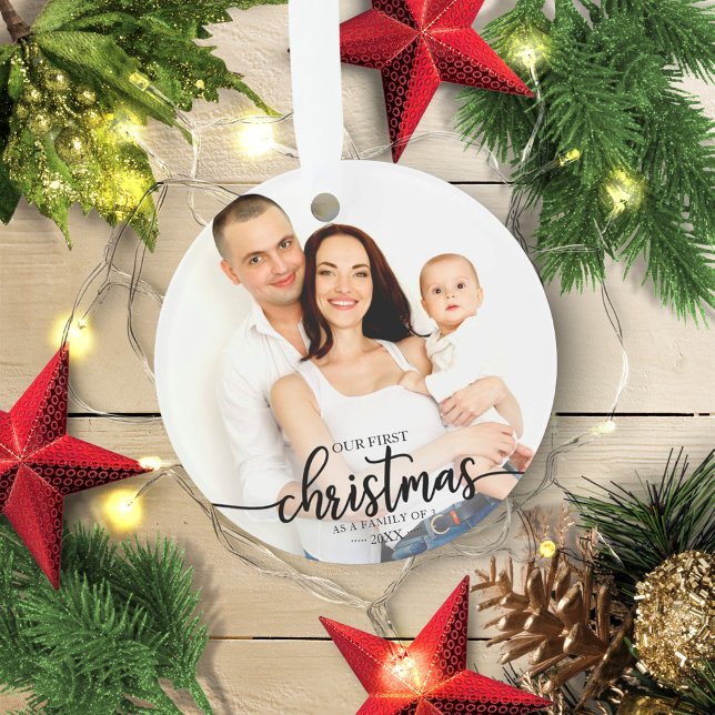 Our First Christmas As A Family Of 3 Elegant Photo Ornament (Creator Uploaded)