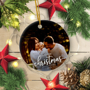Our First Christmas As A Family Of 3 White Script Ceramic Tree Decoration