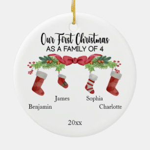 Our First Christmas as a family of 4 custom names Ceramic Tree Decoration