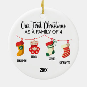 Our First Christmas as a family of 4 custom names Ceramic Tree Decoration