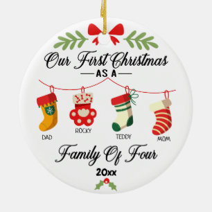 Our First Christmas as a Family Of Four With Names Ceramic Tree Decoration