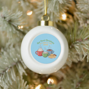  "Our First Christmas As A Family Of Three 2025  Ceramic Ball Christmas Ornament