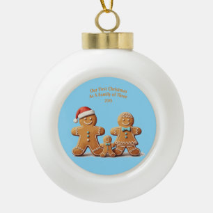 Our First Christmas as a Family of Three 2025 Ging Ceramic Ball Christmas Ornament