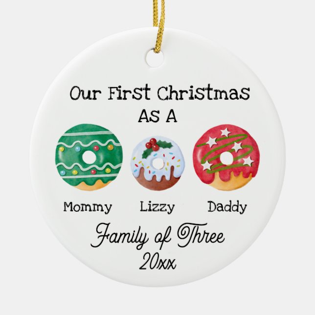 Our First Christmas As a Family of Three Ceramic Tree Decoration (Front)