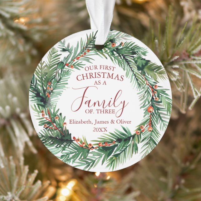 Our First Christmas As A Family Of Three Photo Ornament (Tree)