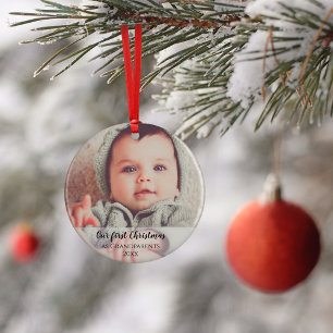 Our First Christmas as Grandparents 2 Photo Script Ceramic Tree Decoration