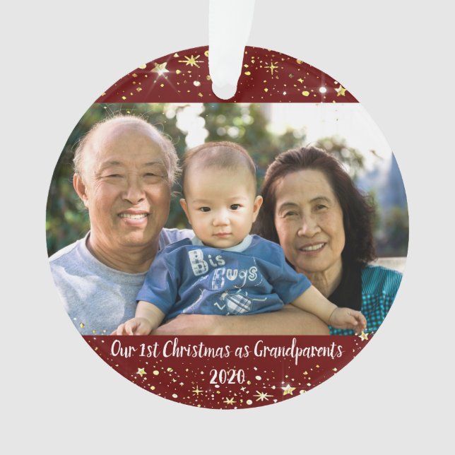 Our First Christmas as Grandparents 2 Photo Stars Ornament (Front)