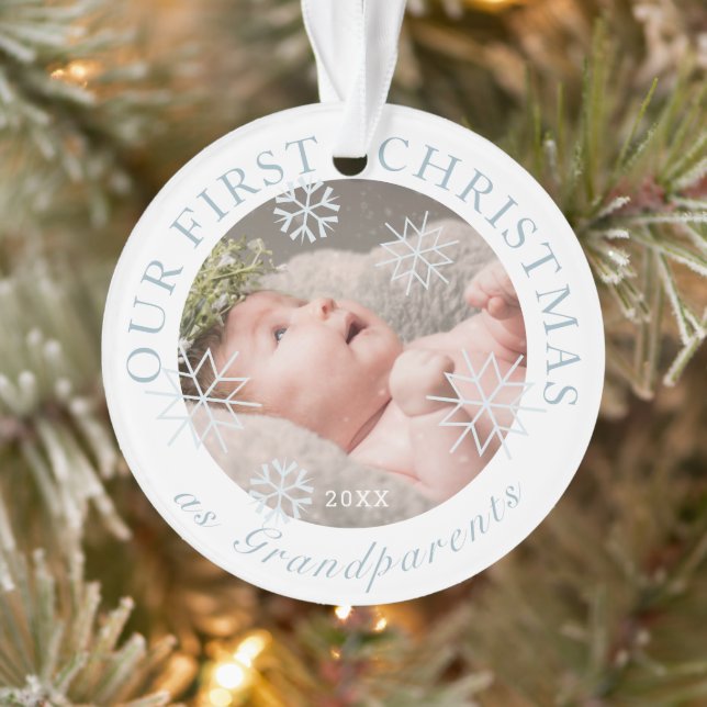 Our First Christmas as Grandparents Blue Boy Photo Ornament (Tree)