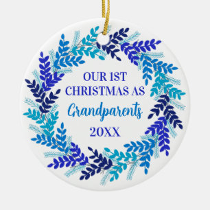 Our First Christmas as Grandparents Blue Wreath Ceramic Tree Decoration