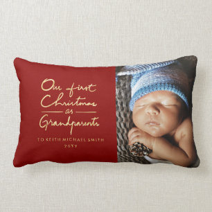 Our First Christmas as Grandparents Custom Photo Lumbar Cushion