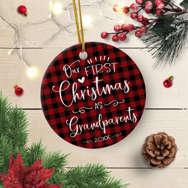 Our First Christmas As Grandparents Cute Rustic Ceramic Tree Decoration (Creator Uploaded)
